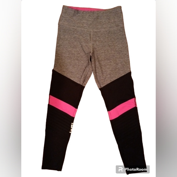 PINK VS Ultimate Half Zip Heathered Hot Pink & Grey Active Top & Leggings Set - Picture 5 of 7